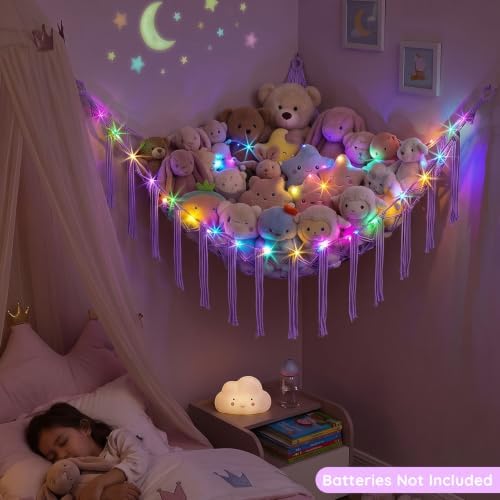 Basumee Stuffed Animals Hammock with LED Light Corner Net, Girls Room Decor - Image 3