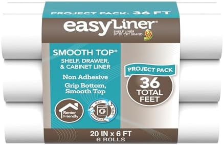 Smooth Top EasyLiner for Cabinets & Drawers, Easy to Install, Shelf Paper & Drawer Liner Non Adhesive, Non Slip Shelf Liner for Pantry, Kitchen Essentials, 20 in x 6 ft (6 Pack), 36 ft, White by DuckBrand