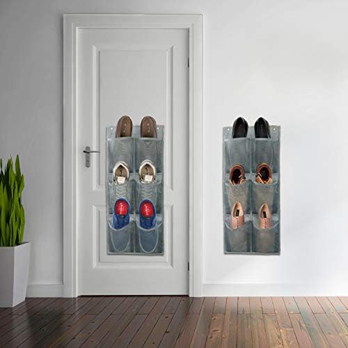 2Pack Canvas Shoe Organizer, Wall or Door Mount, Gray - Image 7
