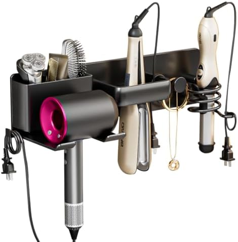 5 in 1 Hair Dryer Holder Hair Tool Organizer Metal Wall Mount (Black) by Dovyn