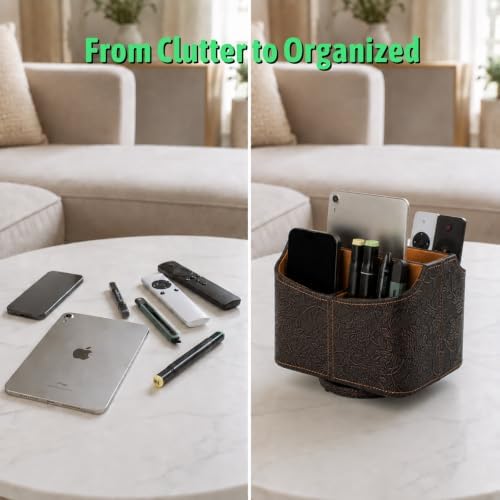 Remote Control Holder, Spinning Desk Organizer with 5 Compartments - Image 4