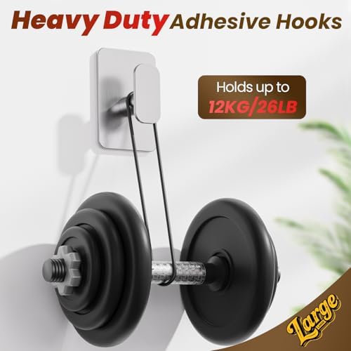 Large Heavy Duty Wall Hooks - 26lb Max, Stainless Steel Adhesive Towel Hooks for Hanging Towel, Coat, Robe, Hat, Sticky Towel Holder for Wall Mount in Bathroom, Shower, Kitchen(Silver, 4 Pack) - Image 5
