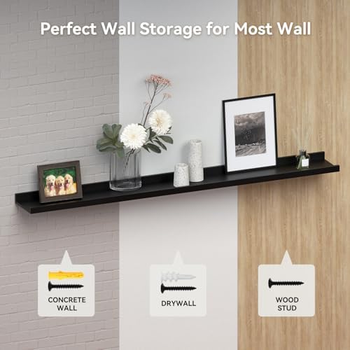Boswillon Floating Shelves Set of 2, Long Wall Shelf with Lip, 48in, Black - Image 5