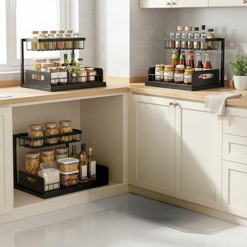 Under-Sink Storage Organizer (2-Pack) — Double-Tier Pull-Out Cabinet Organizer with Sliding Drawers ，Heavy-Duty & Versatile Storage Rack for Kitchen, Bathroom, and Pantry，Black - Image 5