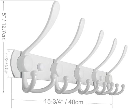 WEBI Coat Rack Wall Mount,Coat Hooks Wall Mount,Coat Hanger Wall,Wall Coat Rack,Hook Rack Rail,5 Triple Hooks for Hanging Coats,Jacket,Clothes,White,2 Packs - Image 2
