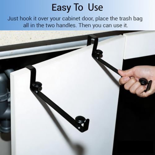 Large Trash Bag Holder for Kitchen Cabinets Doors, Under Sink Plastic Bag Hooks, Stainless Steel Garbage Bag Holder, Kitchen Trash Waste Cans (Black) - Image 5