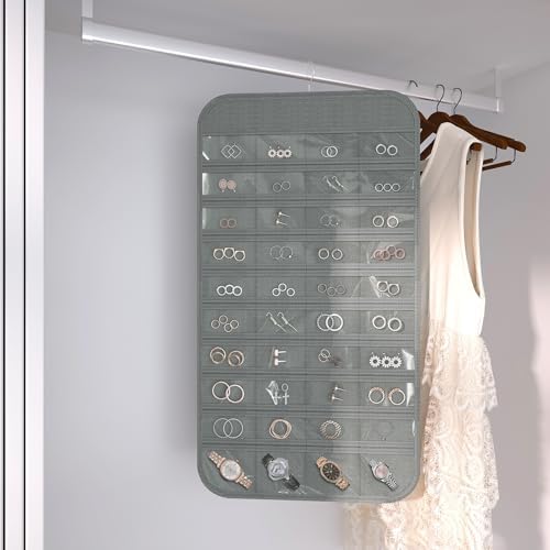 Double-Sided Hanging Jewelry Organizer, 1-Pack, Grey - Image 4