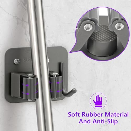 Broom Holder Wall Mount Rack, 304 Stainless Steel Mop and Tool Organizer - Image 3
