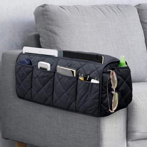 Sofa Armrest Organizer Non-Slip Arm Chair Bedside Caddy Storage Organizer for Recliner Couch with 14 Pockets for Cell Phone TV Remote Control Magazines (Black) by DECKALY