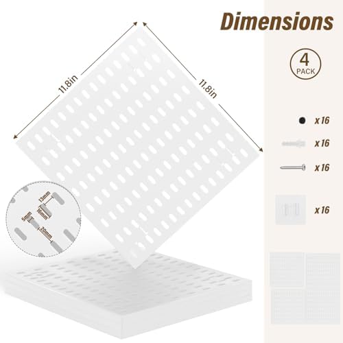 AKTOP Modular Plastic Peg Board Wall Organizer, 4 Pack, 12"x12", White - Image 3