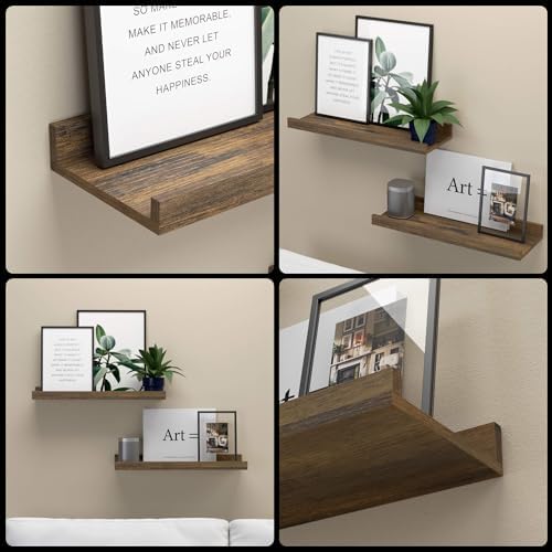 Boswillon Floating Shelves Set of 2, Small Wall Shelf with Lip, 16in, Brown - Image 4