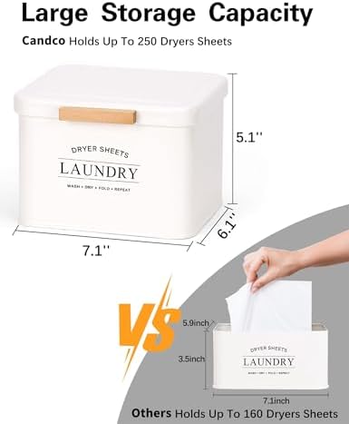 Dryer Sheet Holder with Hinged Lid, Wooden Handle & Large Capacity - Image 2