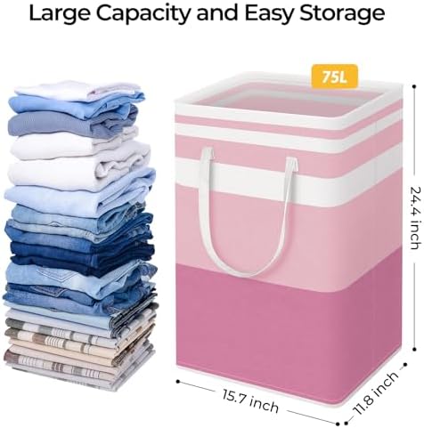 HomeHacks 2 Pack Large Laundry Baskets, Laundry Hampers Bags (Pink 75Lx2) - Image 4