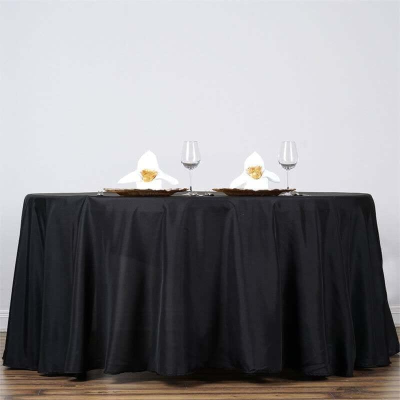Efavormart Round Tablecloth, 132 Inch Stain & Wrinkle Resistant Washable Table Cloth, Decorative Polyester Fabric Table Cover for Banquet, Wedding, Dining- Black
