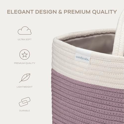 Comfy Cubs Rope Diaper Caddy Organizer - Large Baby Diaper Basket Mauve - Image 3