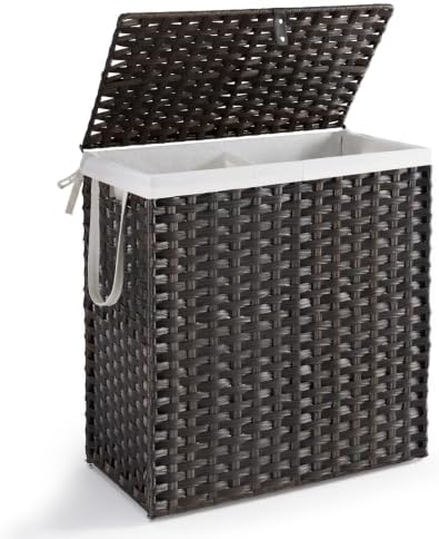 DUMOS Laundry Basket with Lid, 110L Wicker Laundry Hampers, Chestnut Brown by DumosLifestyle