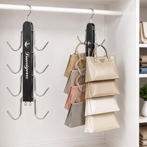 Purse Hanger, 2 Pack Purse Organizer for Closet with 16 Hooks for Heavy Bags, Sturdy Bag Storage, Rotatable Handbag Holder, Purse Rack Space Saving Backpack Hanging Closet Organizer Hangers, Black by Lumigens