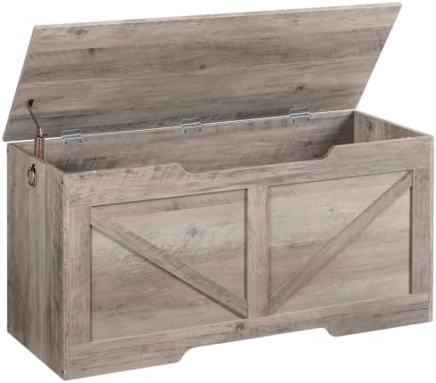 HOOBRO Storage Bench, 39.4” Retro Wooden Storage Chest with U-Shaped Cut-Out Pull, Safety Hinge, Supports 330 lb and Easy Assembly for Toy Box Organizer (Greige) BG771CW01G1 by HOOBRO