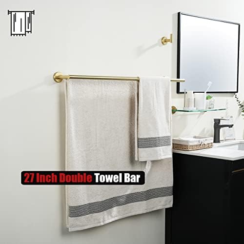 JQK Double Bath Towel Bar, Brushed Gold 30 Inch 304 Stainless Steel Thicken 0.8mm Towel Rack for Bathroom, Towel Holder Wall Mount, 27 Inch Useable Length, TB100L27-BG - Image 5