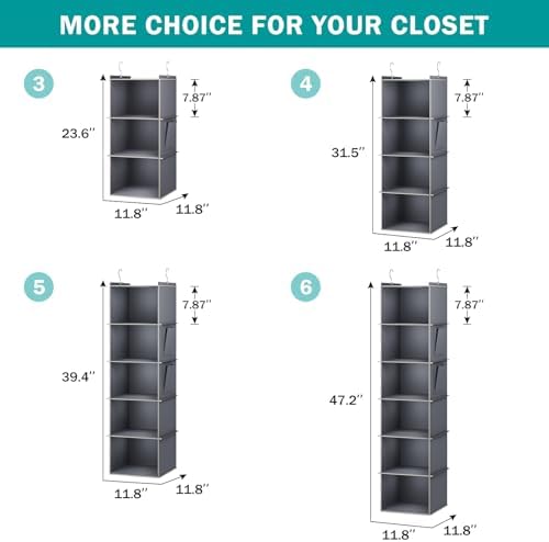 YOUDENOVA Hanging Closet Organizer and Storage for Clothes, 3-Shelf, Grey - Image 3