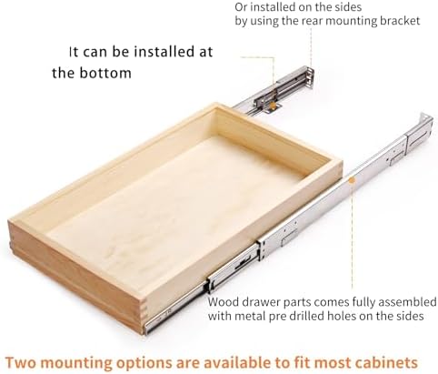Mulush 13”W x 21”D x 3”H Soft Close Slide Out Wood Drawer Organizer for Kitchen, (Cabinet Opening Width>14.5 inches for Bottom Assembly, Width= 14 inches for Side Assembly) - Image 5