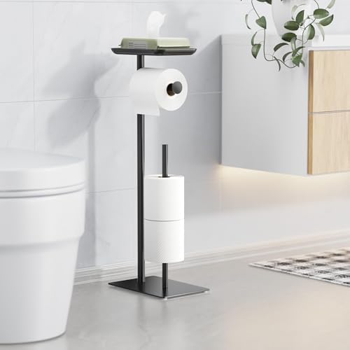 Toilet Paper Holder Stand with Top Storage Shelf - Image 2