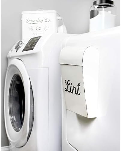 AuldHome Design Farmhouse Enamelware Lint Holder Bin; Distressed White Laundry Room Decor - Image 3