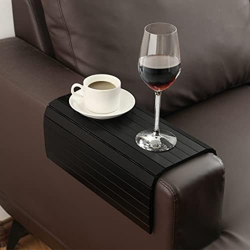 GEHE Sofa Arm Tray Table - Flexible/Foldable Couch Arm Table Perfect for Drink & Snacks (16.5" L x 13.25" W x 0.4" H, Black) by GEHE