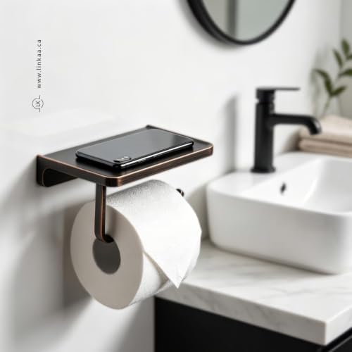 Linkaa Bronze Toilet Paper Holder with Shelf Oil Rubbed Bronze,Wall Mount - Image 3