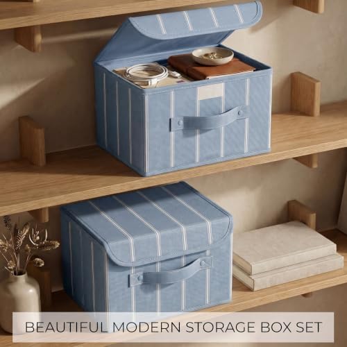 Decorative Linen Storage Boxes with Lids - Spacious Set of 2 Organizer Bins - Image 3