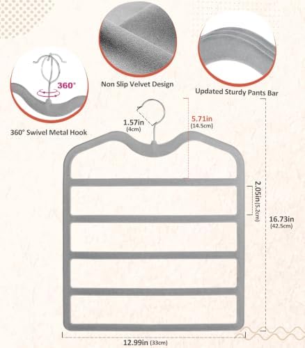 Pants Hangers Space Saving,3 Pack 5 Tier Velvet Short Neck Pants Hangers - Image 6