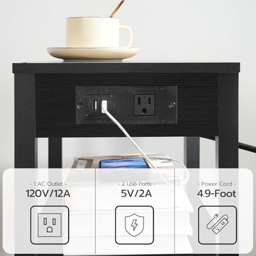 HOOBRO 3-Tier Printer Stand with Charging Station, Under Desk Printer Table, Printer Cart with Storage Shelves, Shelf for Small Spaces, for Home Office, Black BK63UPS01 - Image 7