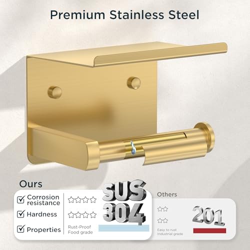 FORIOUS Toilet Paper Holder with Shelf, Adhesive or Screw, Commercial - Image 5