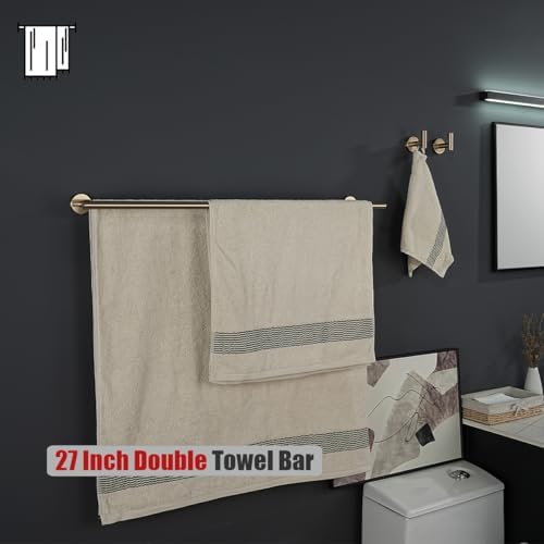 JQK Double Bath Towel Bar, 30 Inch 304 Stainless Steel Thicken 0.8mm Towel Rack for Bathroom, Towel Holder Champagne Bronze Wall Mount, Useable Length 27 Inch, TB100L27-CB - Image 5