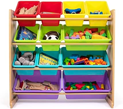 Humble Crew Kids Toy Storage Organizer with 12 Plastic Bins, Natural Wood/Rainbow – Removable Bins for Playroom, Bedroom, Toddler Furniture for Boys and Girls Ages - Image 2