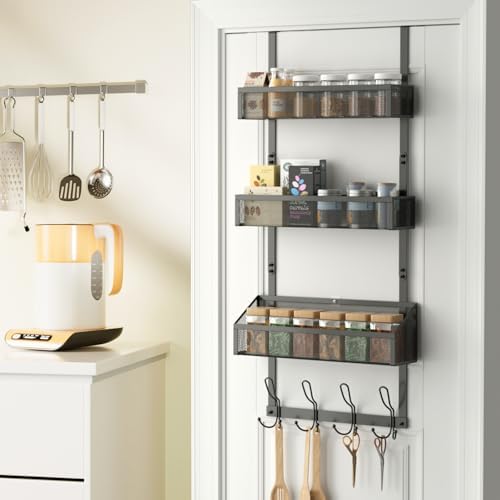 4-Tier Over The Door Hooks Organizer, Over Door Hanger with 12 Coat Hooks & 3 Mesh Baskets, Space-Saving, Rustproof Storage Organizer for Bathroom, Bedroom, Kitchen, Dorm, Black - Image 2
