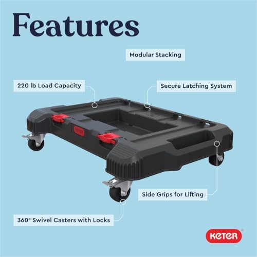 Keter Stack-n-Roll Dolly – Heavy-Duty Rolling Base Cart with Locking Wheels | Modular Mobile Workstation & Tool Storage Platform | Durable, Easy-Glide Design for Garage, Jobsite & Workshop - Image 4