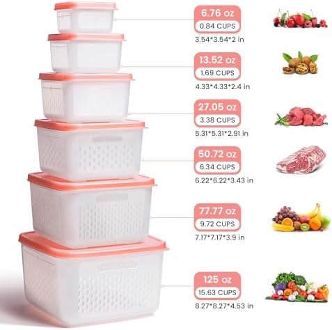 6-Piece Fruit Storage Containers for Fridge with Lids — BPA-Free Produce & Salad Keeper with Removable Colanders, Dishwasher & Microwave Safe, Multi-Size Meal Prep & Lettuce Saver - Image 3