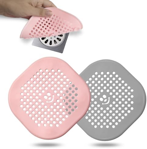 2 Pack Drain Hair Catcher Durable Silicone Drain Protector Hair Stopper with Suction Cup for Shower Kitchen Bathroom (pinkgrey) by Couidlmakeslifecolorful