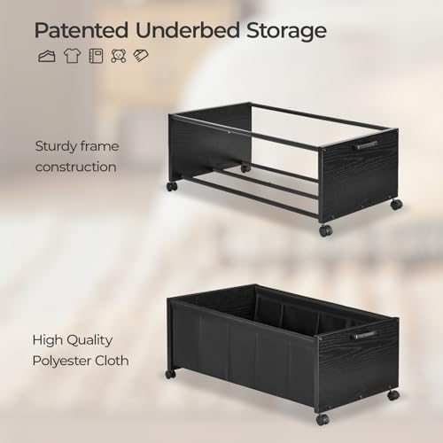 FOUCSSOMEI Under Bed Storage with Wheels, Wooden Under Bed Drawers On Wheels, Rolling Under Bed Shoe Storage, Space Saving, Black,Quadruple Size,90L - Image 3