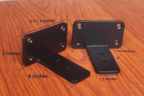 4 Pack - 4 inch Black Hidden L Shelf Bracket (1/5 Inch Thicked) Iron Floating Shelf Brackets Rustic Industrial Metal Brackets for Shelf Support - Image 2