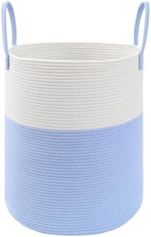 JMvicyroam 80L Cotton Rope Laundry Basket Hamper, White and Blue by JMvicyroam