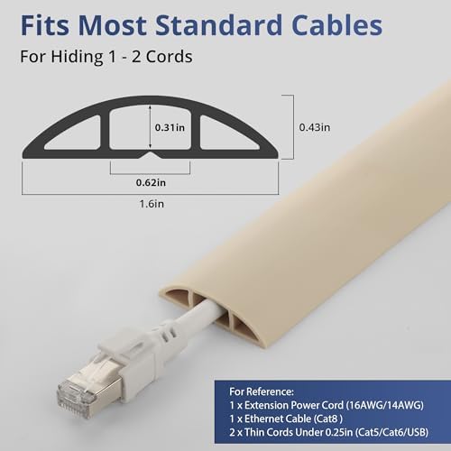 ZhiYo 10ft Floor Cord Cover, Cable Cavity 0.6" W x 0.3" H, Ivory Beige - Image 2