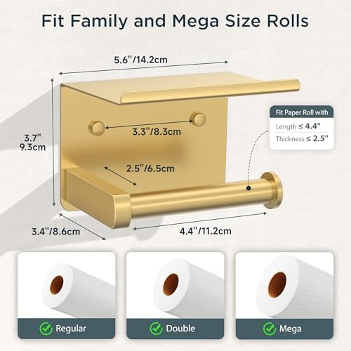 FORIOUS Toilet Paper Holder with Shelf, Adhesive or Screw, Commercial - Image 3