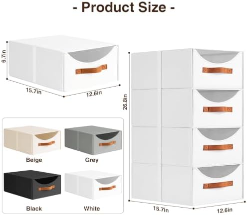 Homsorout Stackable Storage Drawers - Large Collapsible Storage Bins with Drawers, 6 Pack Closet Shelf Organizer Basket, Fabric Pull Out Organizer for Bedroom, Living Room, Dorm, White - Image 3