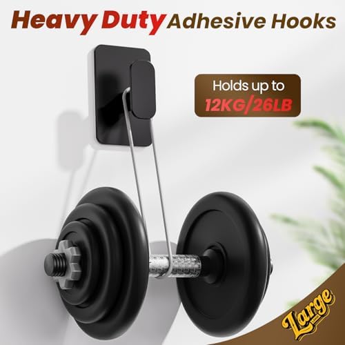 Large Heavy Duty Wall Hooks - 26lb Max, Stainless Steel Adhesive Towel Hooks for Hanging Towel, Coat, Robe, Hat, Sticky Towel Holder for Wall Mount in Bathroom, Shower, Kitchen (Black, 4 Pack) - Image 5