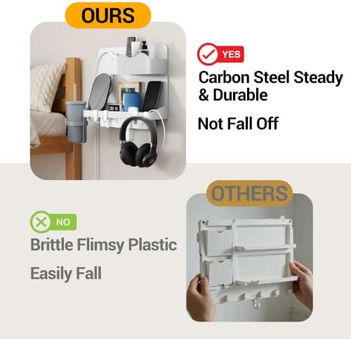 Bedside Shelf, Dorm Room Essentials Metal Floating Shelves (White) - Image 3