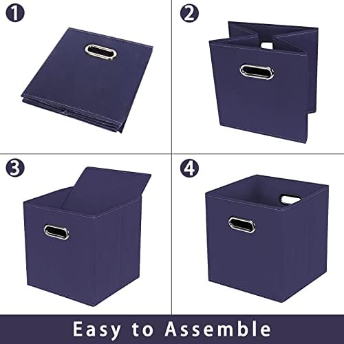 Navy Blue Fabric Storage Bins, 11x11x11, Set of 6, Foldable Cube Bins for Cloth or Accessory Storage - Image 6