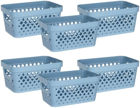 Glad Plastic Baskets for Organizing, Set of 6 | Pantry Storage for Under Counter, Linen Closet, and Bathroom | Nesting Shelf Bins with Handles, 1 Gallon, Marina Blue by Glad