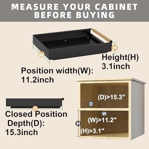 2 Pack 15.3'' Deep Expandable Slide Out Cabinet Shelf No-Drill Pull Out Drawer with Nano Film Adhesive, Heavy Duty Pull Out Tray for Kitchen, Pantry & Bathroom, Black - Image 4